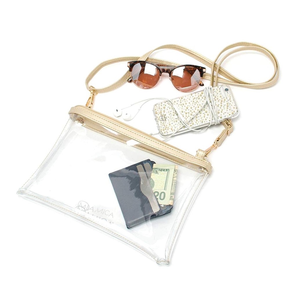 Clear Crossbody Bag with Tan Accents